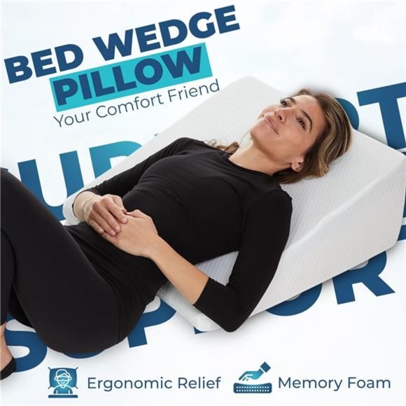 Bed Wedge Pillow - 10 Inch Wedge Pillow For Sleeping with Memory Foam Top - Picture 3 of 7